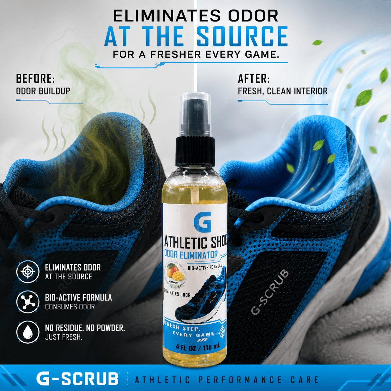 G-SCRUB Athletic Fresh Spray — Mango before and after
