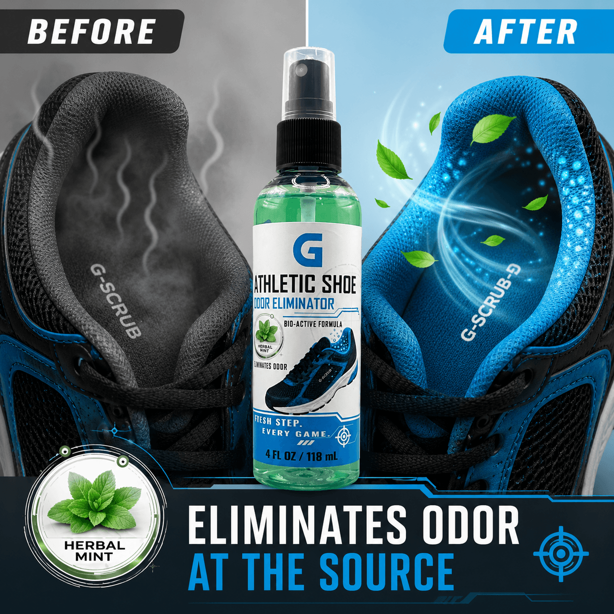G-SCRUB Athletic Fresh Spray — Mint before and after