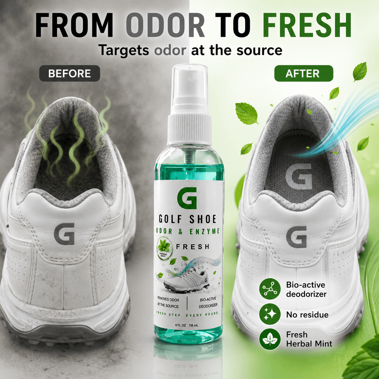 G-SCRUB Golf Fresh Spray — Mint before and after