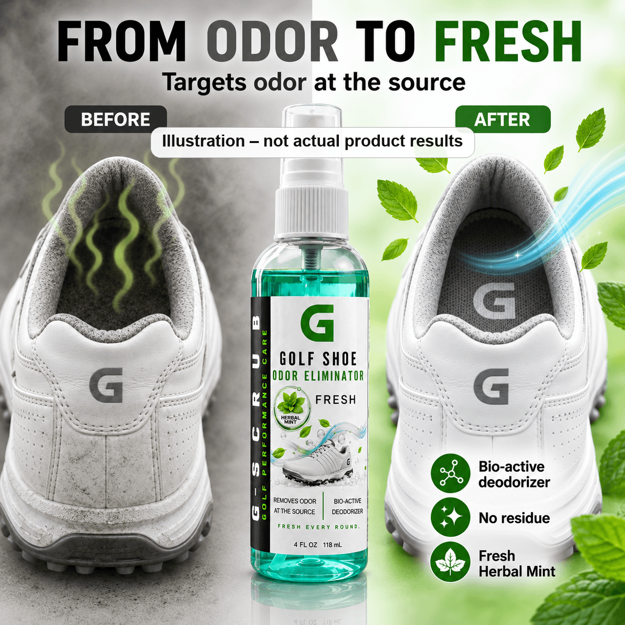 G-SCRUB Golf Fresh Spray — Mint before and after